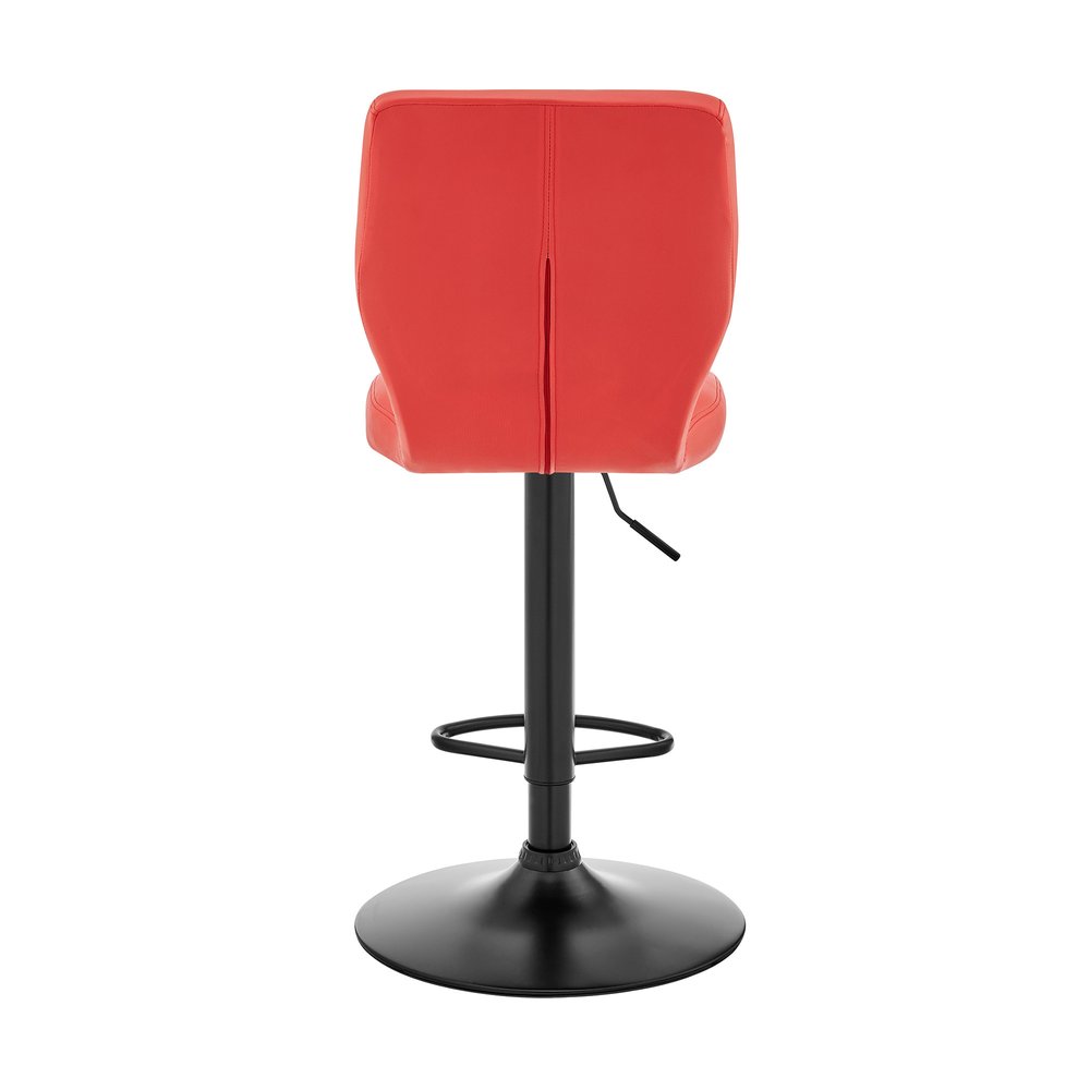 Red And Black Fabric And Faux Leather And Iron Adjustable Height Swivel Bar Chair