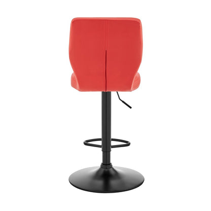 Red And Black Fabric And Faux Leather And Iron Adjustable Height Swivel Bar Chair