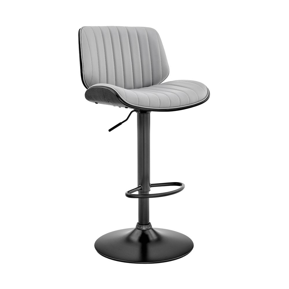 Gray And Black Fabric And Iron Adjustable Height Swivel Bar Chair