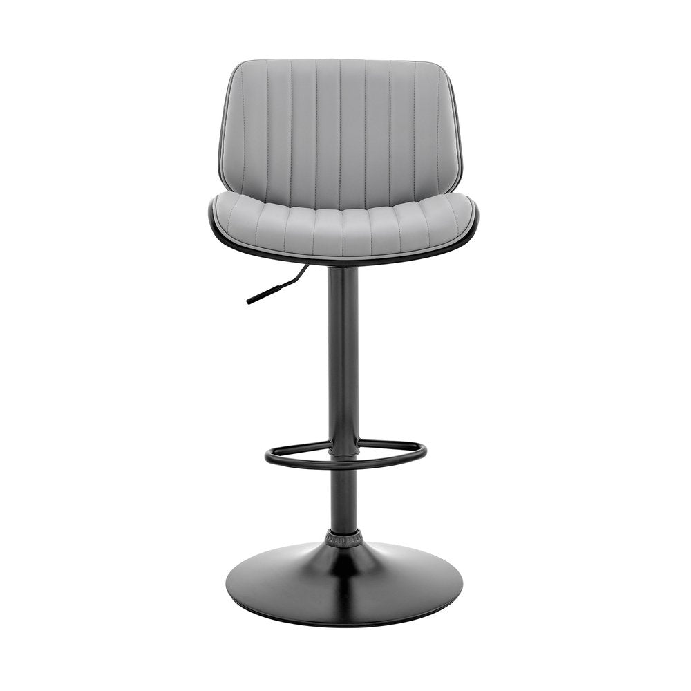 Gray And Black Fabric And Iron Adjustable Height Swivel Bar Chair