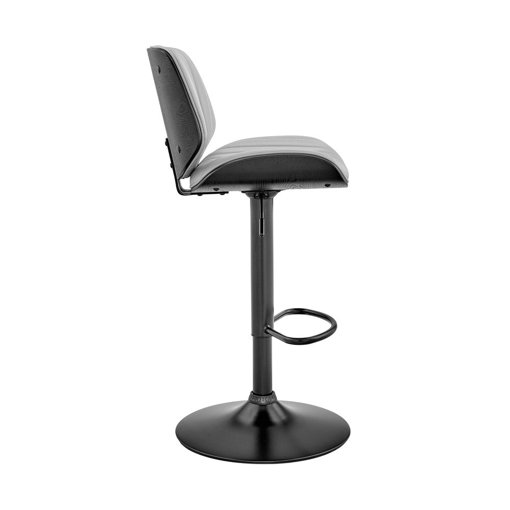 Gray And Black Fabric And Iron Adjustable Height Swivel Bar Chair