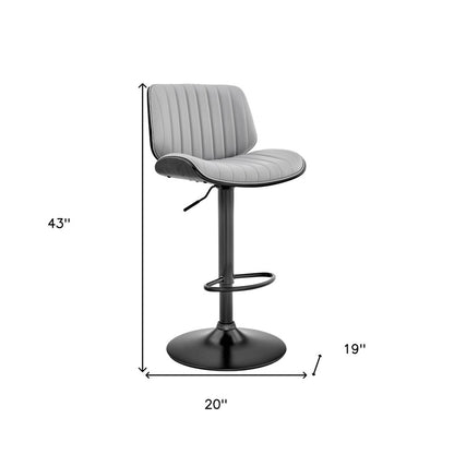 Gray And Black Fabric And Iron Adjustable Height Swivel Bar Chair