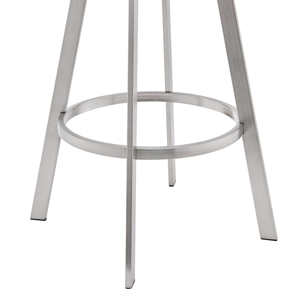 25" White And Silver Fabric And Iron Low Back Counter Height Swivel Bar Chair