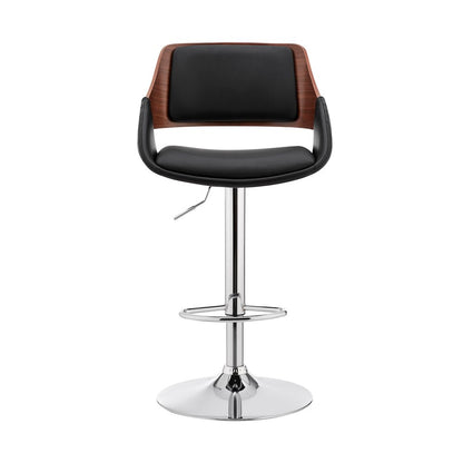 Black And Silver Fabric And Iron Low Back Adjustable Height Swivel Bar Chair