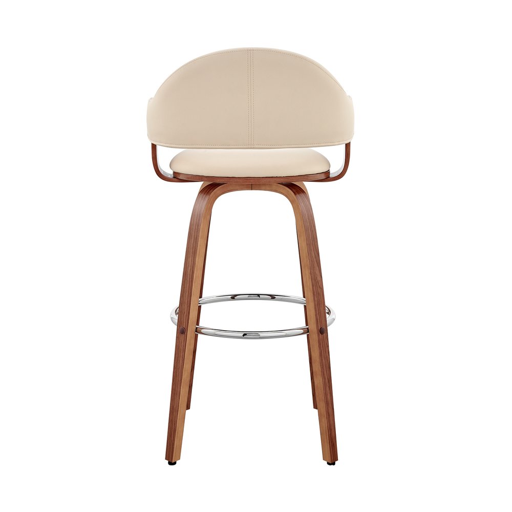 26" Cream And Brown Fabric And Wood Low Back Counter Height Swivel Bar Chair