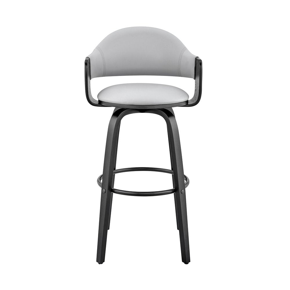 30" Gray And Black Fabric And Iron Low Back Bar Height Swivel Bar Chair