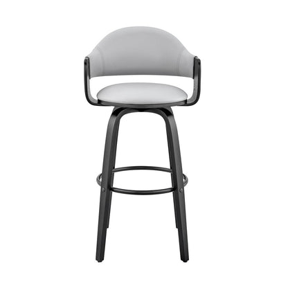 30" Gray And Black Fabric And Iron Low Back Bar Height Swivel Bar Chair