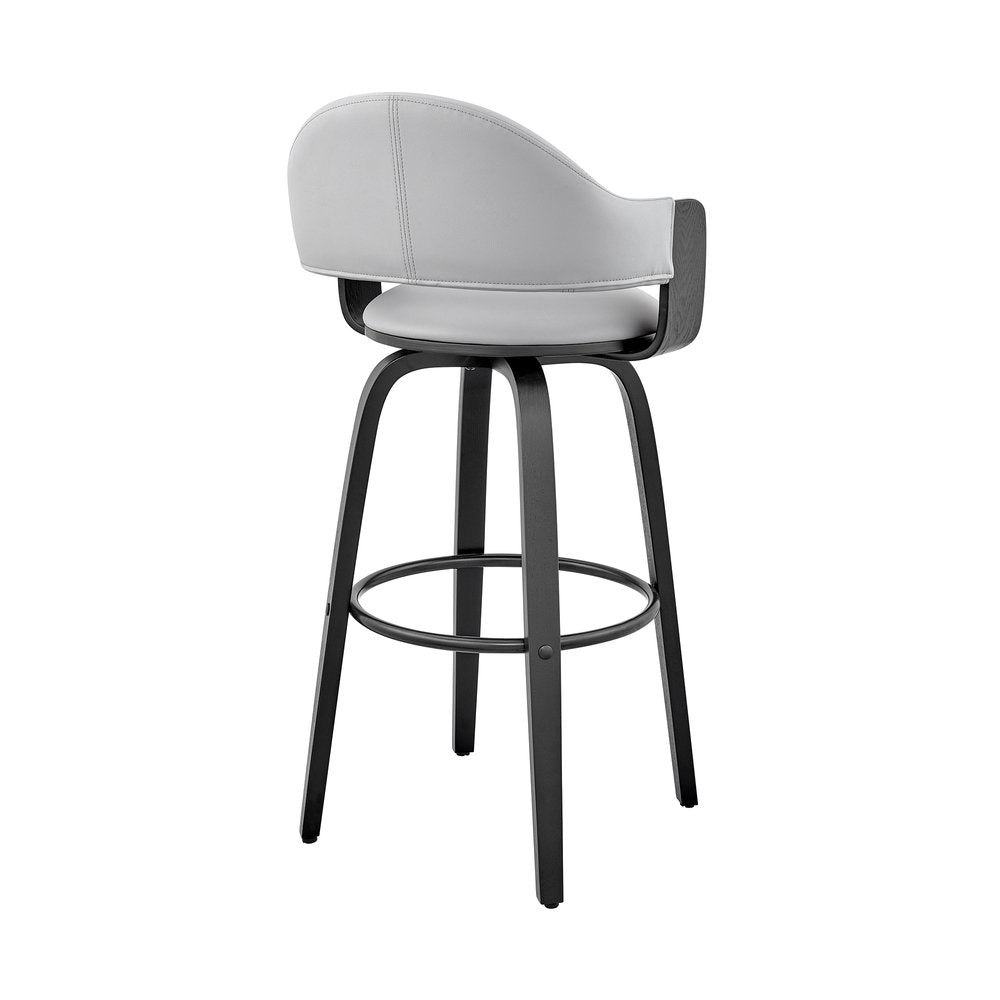 30" Gray And Black Fabric And Iron Low Back Bar Height Swivel Bar Chair