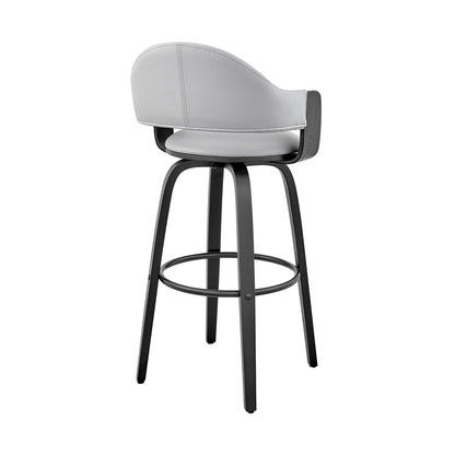 30" Gray And Black Fabric And Iron Low Back Bar Height Swivel Bar Chair