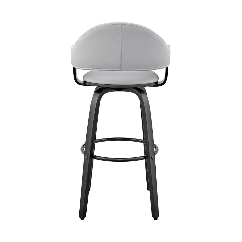 30" Gray And Black Fabric And Iron Low Back Bar Height Swivel Bar Chair