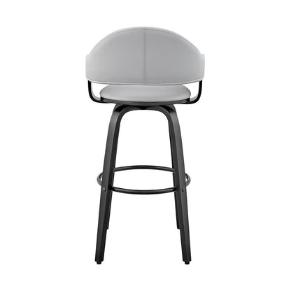 30" Gray And Black Fabric And Iron Low Back Bar Height Swivel Bar Chair