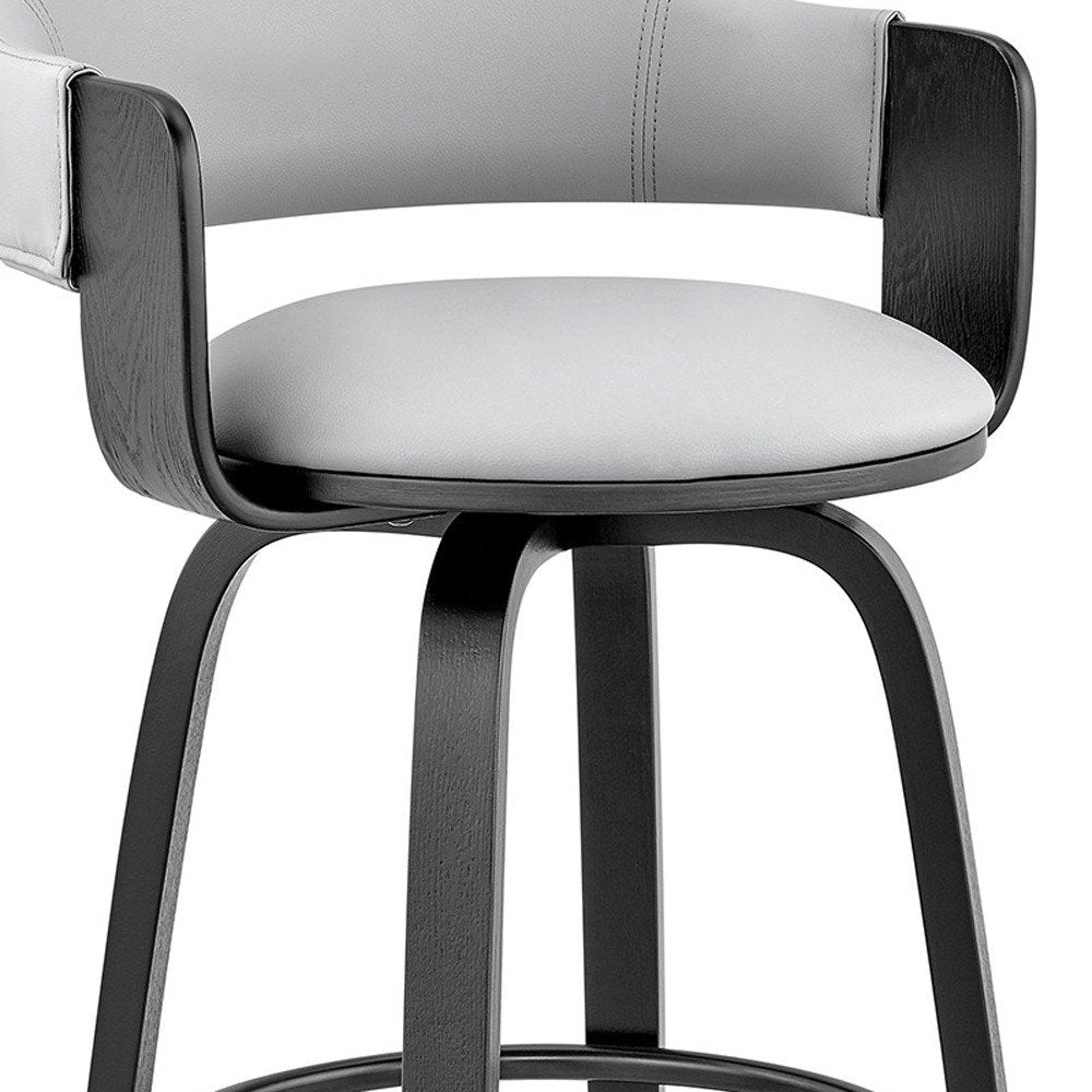 30" Gray And Black Fabric And Iron Low Back Bar Height Swivel Bar Chair