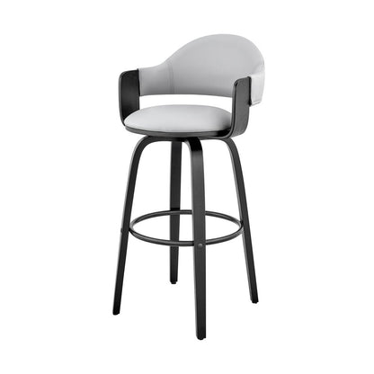 30" Gray And Black Fabric And Iron Low Back Bar Height Swivel Bar Chair