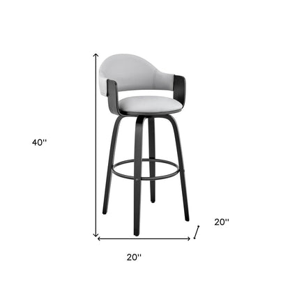 30" Gray And Black Fabric And Iron Low Back Bar Height Swivel Bar Chair