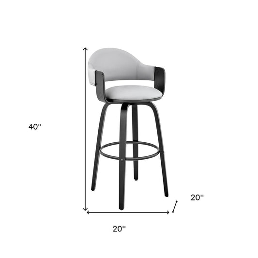 30" Gray And Black Fabric And Iron Low Back Bar Height Swivel Bar Chair