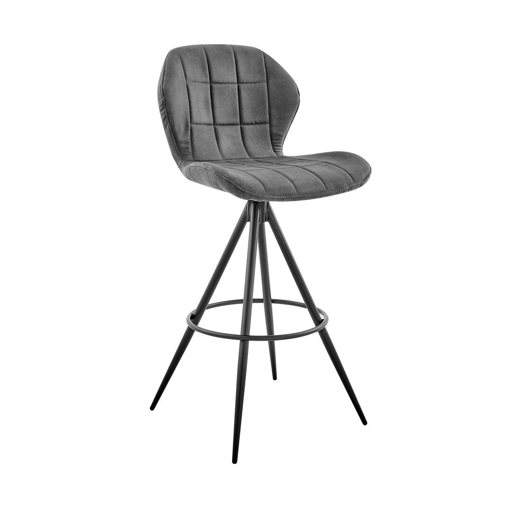 30" Charcoal And Black Fabric Microfiber And Microsuede And Iron Bar Height Bar Chair