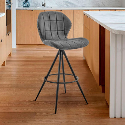 30" Charcoal And Black Fabric Microfiber And Microsuede And Iron Bar Height Bar Chair