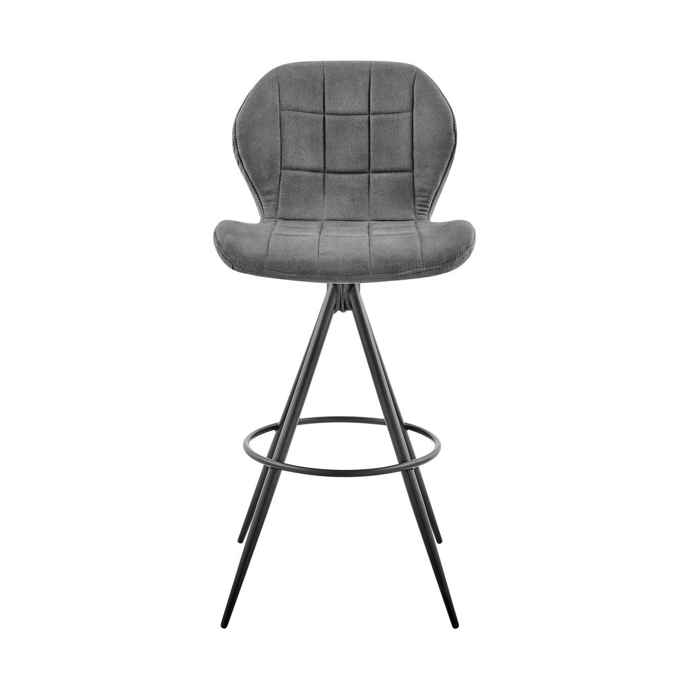 30" Charcoal And Black Fabric Microfiber And Microsuede And Iron Bar Height Bar Chair
