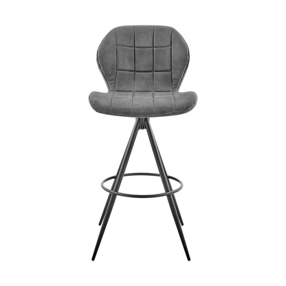 30" Charcoal And Black Fabric Microfiber And Microsuede And Iron Bar Height Bar Chair