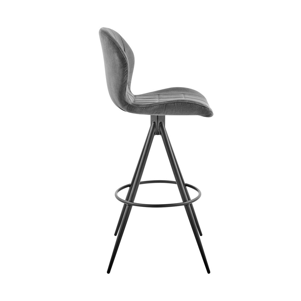 30" Charcoal And Black Fabric Microfiber And Microsuede And Iron Bar Height Bar Chair