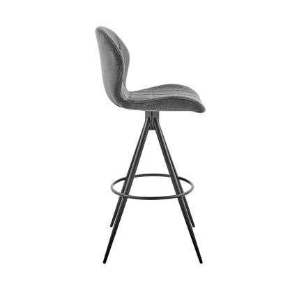 30" Charcoal And Black Fabric Microfiber And Microsuede And Iron Bar Height Bar Chair