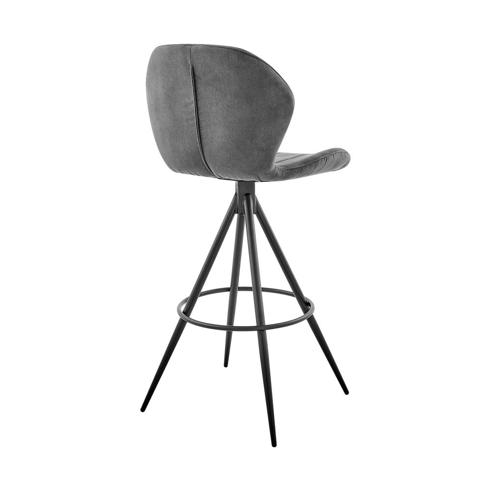 30" Charcoal And Black Fabric Microfiber And Microsuede And Iron Bar Height Bar Chair