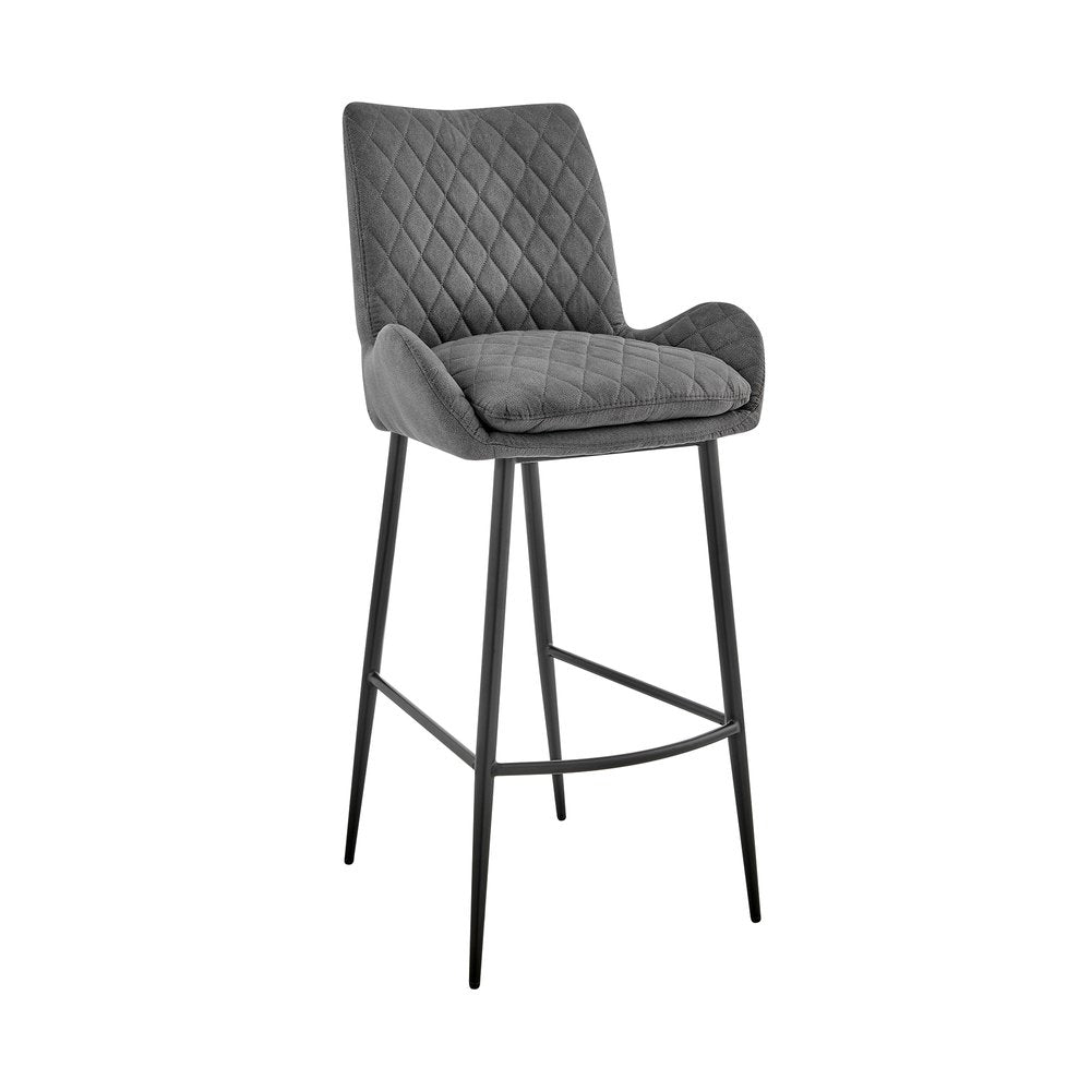 31" Charcoal And Black Fabric And Iron Bar Height Bar Chair