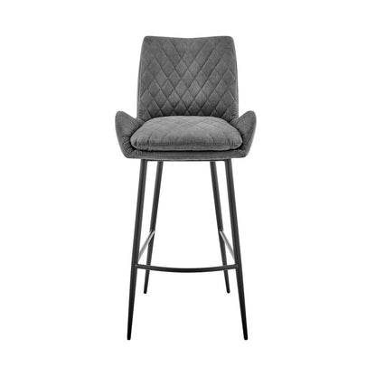 31" Charcoal And Black Fabric And Iron Bar Height Bar Chair