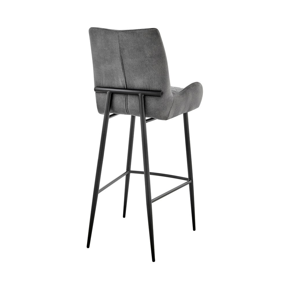 31" Charcoal And Black Fabric And Iron Bar Height Bar Chair