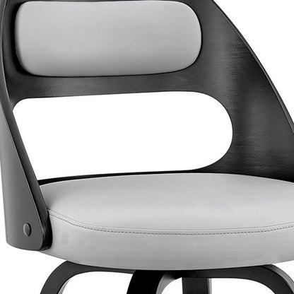 26" Gray And Black Faux Leather And Fabric And Iron Counter Height Swivel Bar Chair