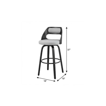 26" Gray And Black Faux Leather And Fabric And Iron Counter Height Swivel Bar Chair