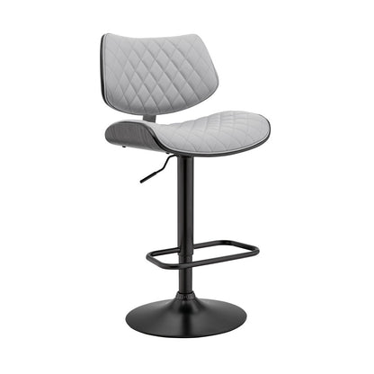 Gray And Black Faux Leather And Fabric And Iron Low Back Adjustable Height Swivel Bar Chair