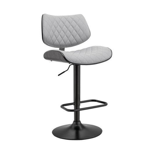 Gray And Black Faux Leather And Fabric And Iron Low Back Adjustable Height Swivel Bar Chair