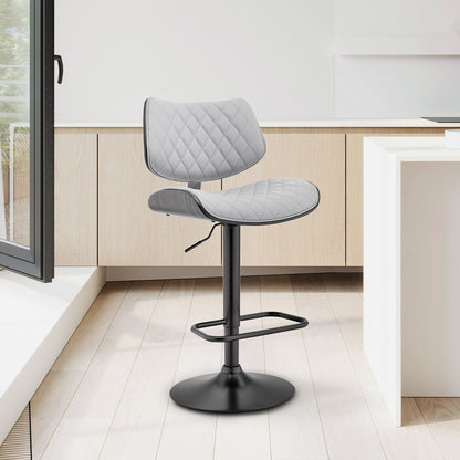 Gray And Black Faux Leather And Fabric And Iron Low Back Adjustable Height Swivel Bar Chair