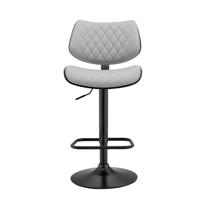 Gray And Black Faux Leather And Fabric And Iron Low Back Adjustable Height Swivel Bar Chair