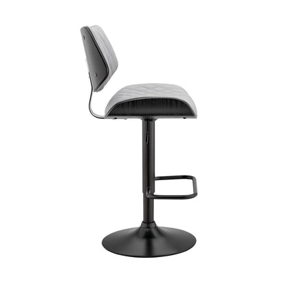 Gray And Black Faux Leather And Fabric And Iron Low Back Adjustable Height Swivel Bar Chair