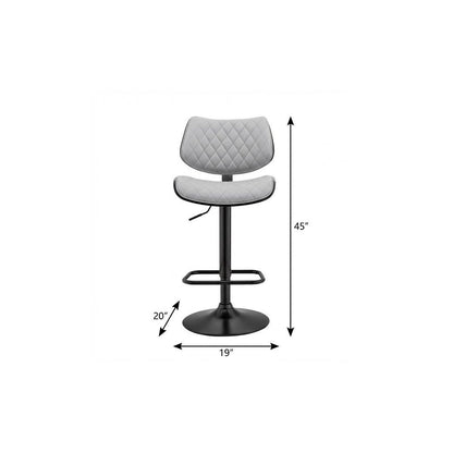 Gray And Black Faux Leather And Fabric And Iron Low Back Adjustable Height Swivel Bar Chair