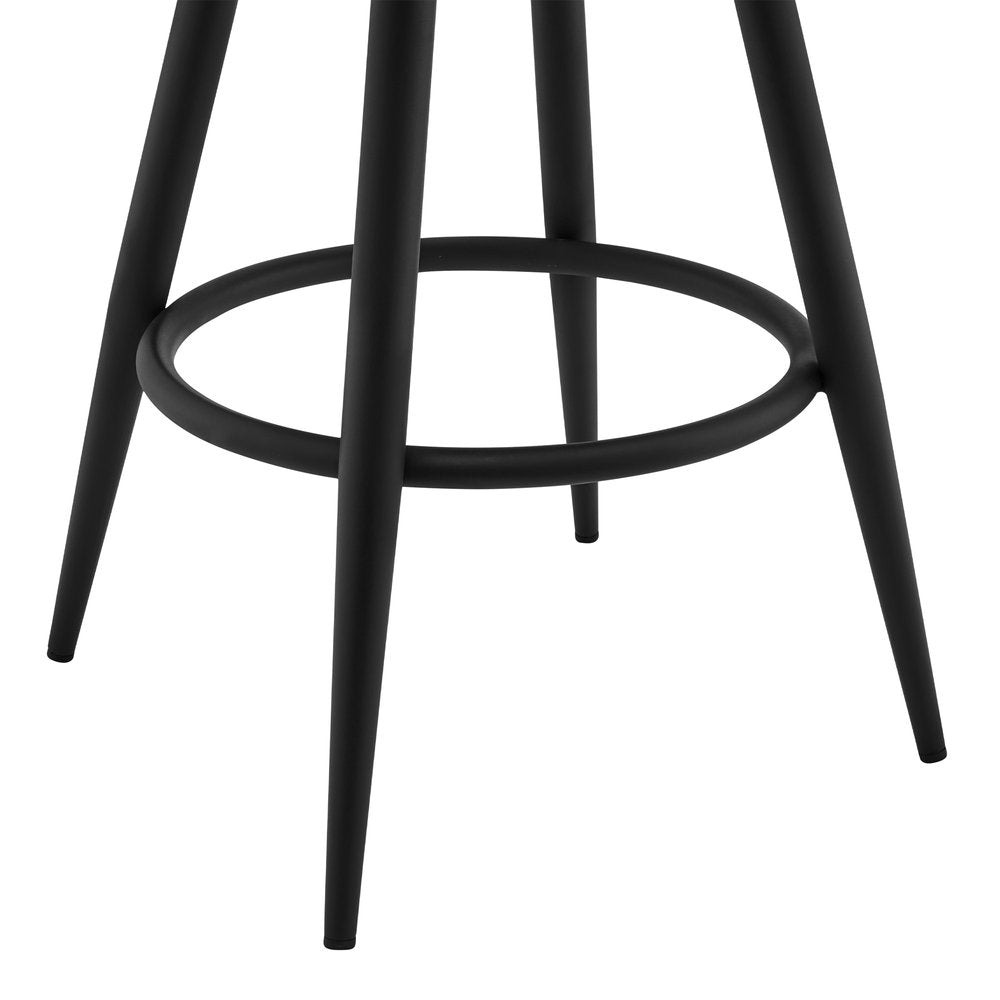 30" Gray And Black Faux Leather And Fabric And Iron Low Back Bar Height Swivel Bar Chair