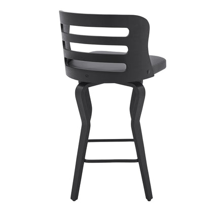 25" Gray And Black Faux Leather And Fabric And Iron Low Back Counter Height Swivel Bar Chair