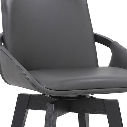 27" Gray And Black Faux Leather And Wood Low Back Bar Height Swivel Bar Chair