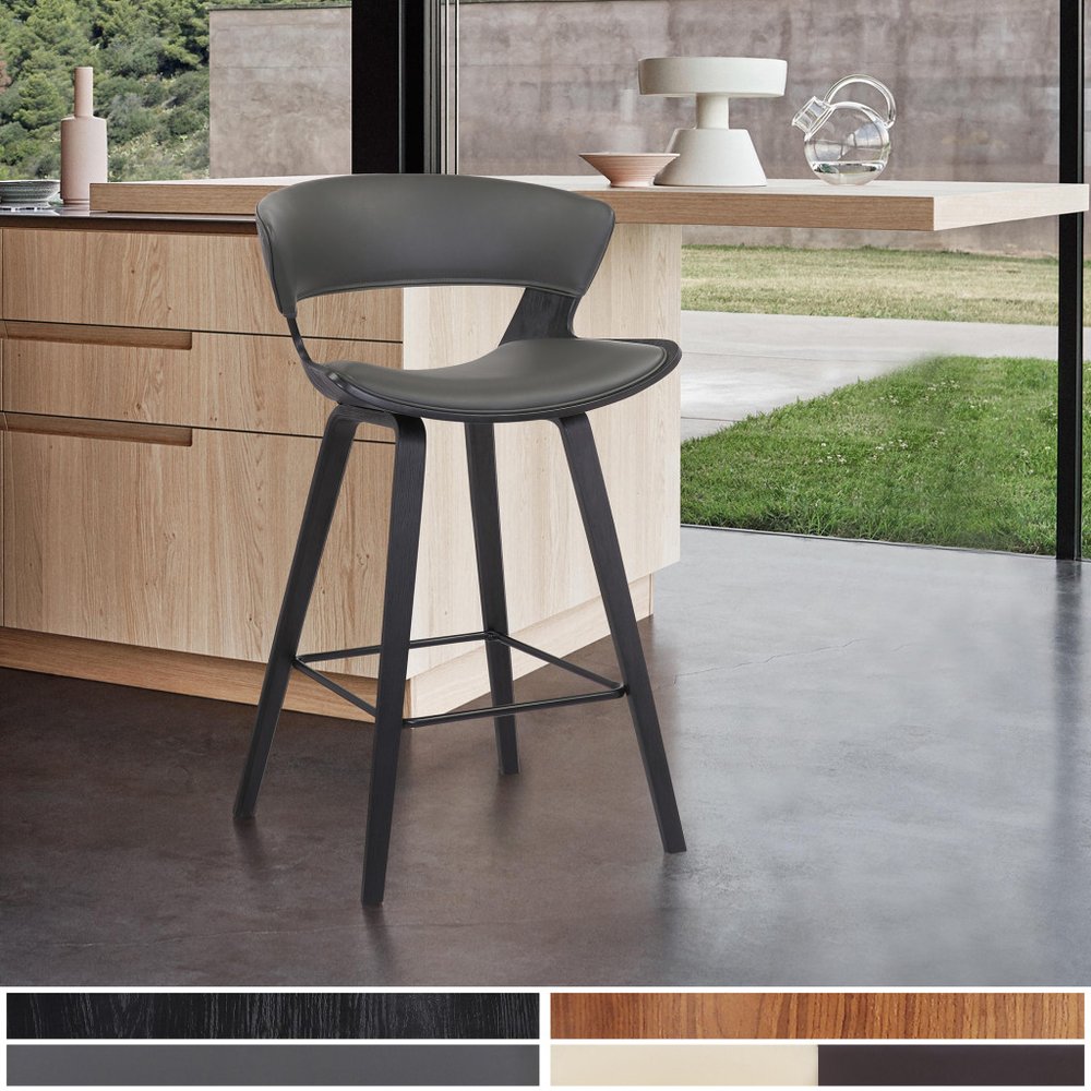 27" Gray And Black Fabric And Iron Low Back Counter Height Bar Chair