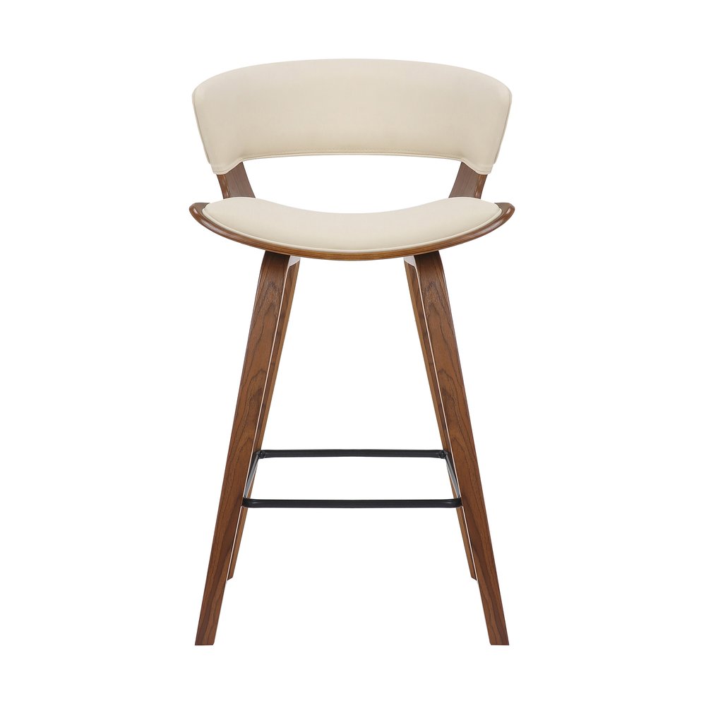 27" Cream And Brown Fabric And Iron Low Back Counter Height Bar Chair
