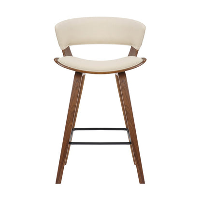 27" Cream And Brown Fabric And Iron Low Back Counter Height Bar Chair