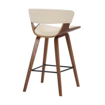 27" Cream And Brown Fabric And Iron Low Back Counter Height Bar Chair