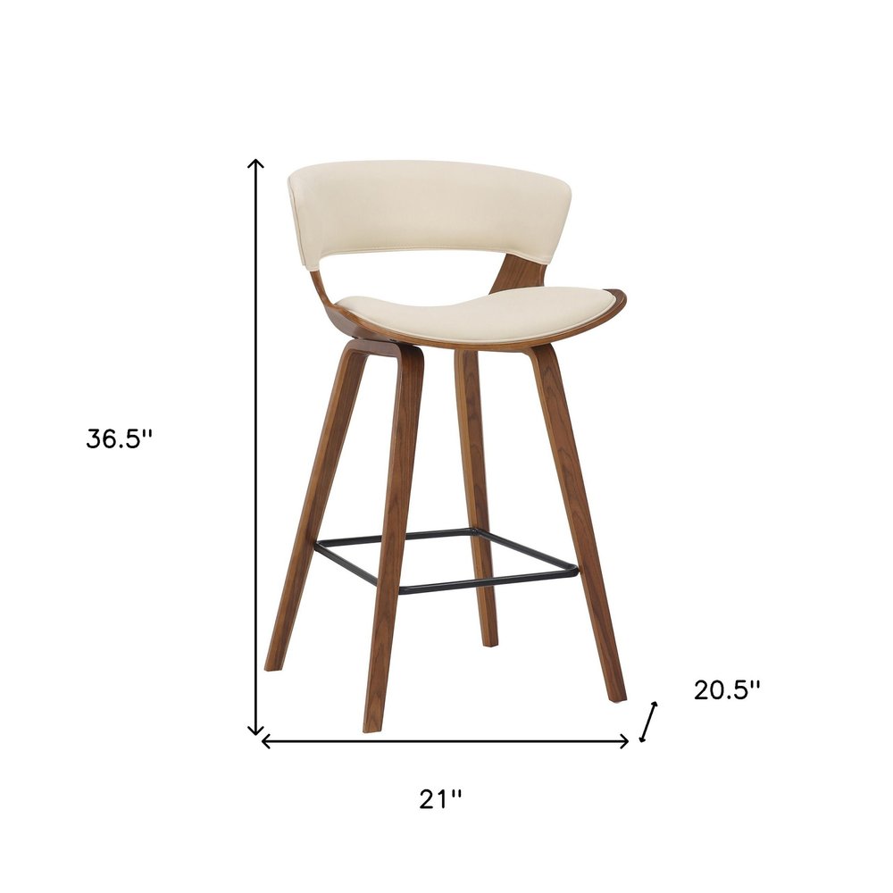 27" Cream And Brown Fabric And Iron Low Back Counter Height Bar Chair