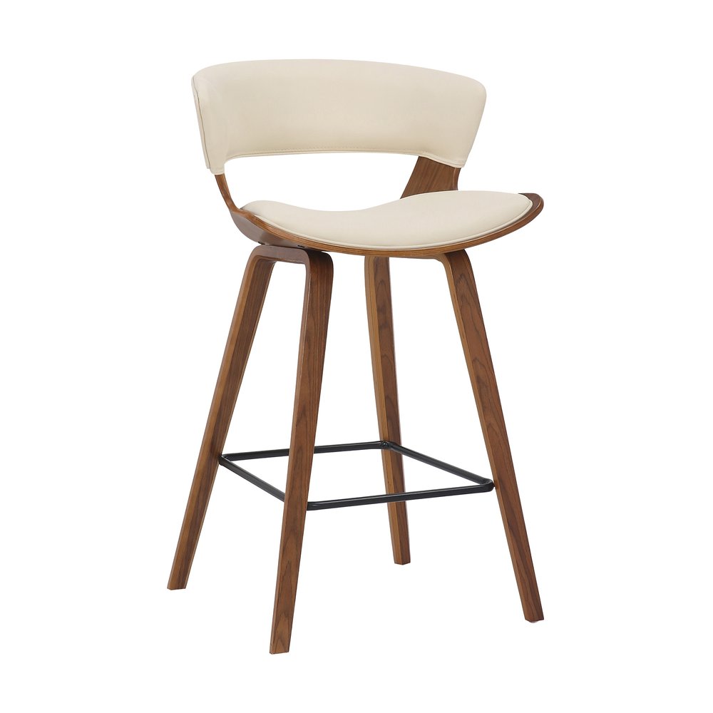 27" Cream And Brown Fabric And Iron Low Back Counter Height Bar Chair