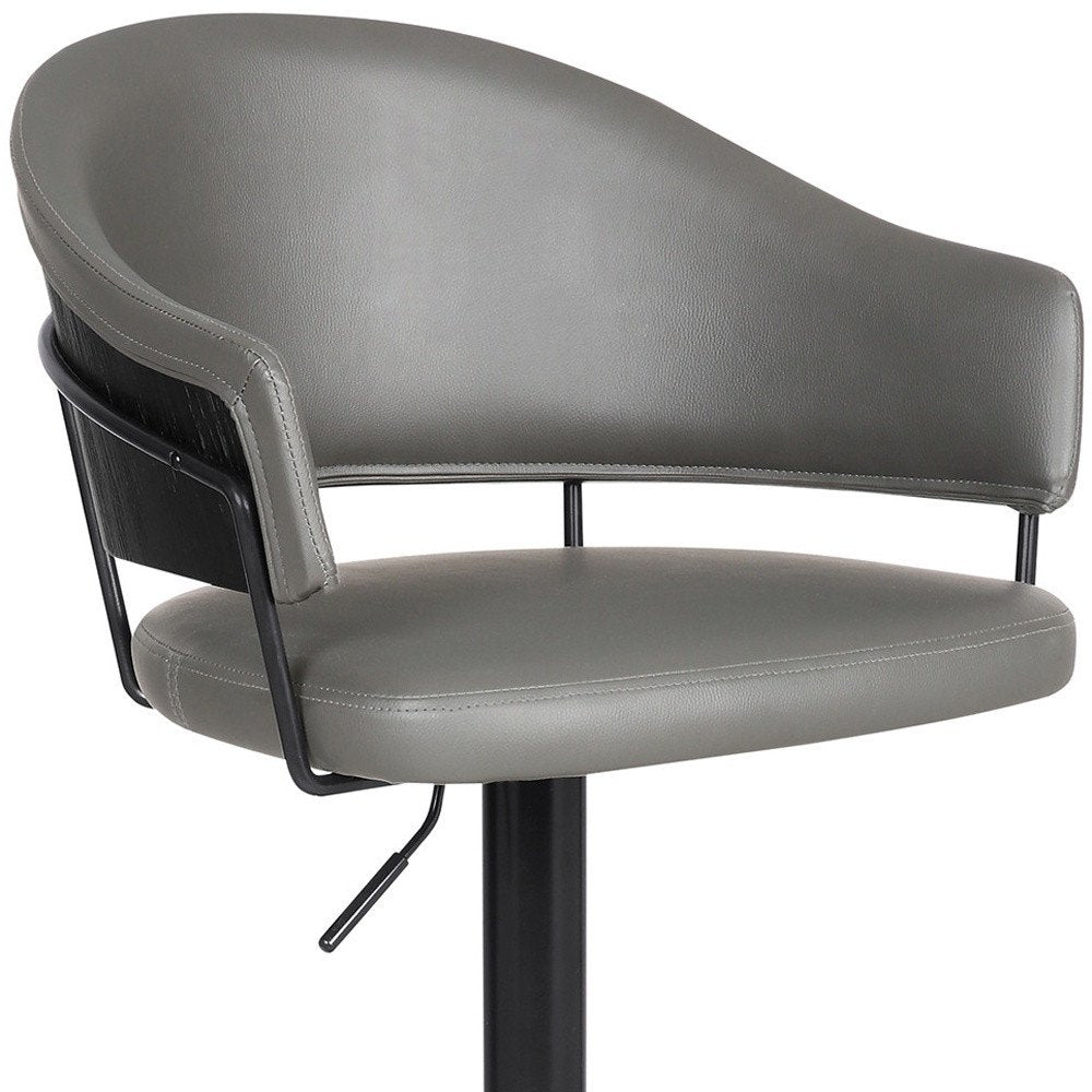 Gray And Black Fabric And Iron Adjustable Height Swivel Bar Chair