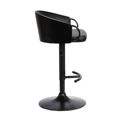 Black Faux Leather And Fabric And Iron Low Back Adjustable Height Swivel Bar Chair