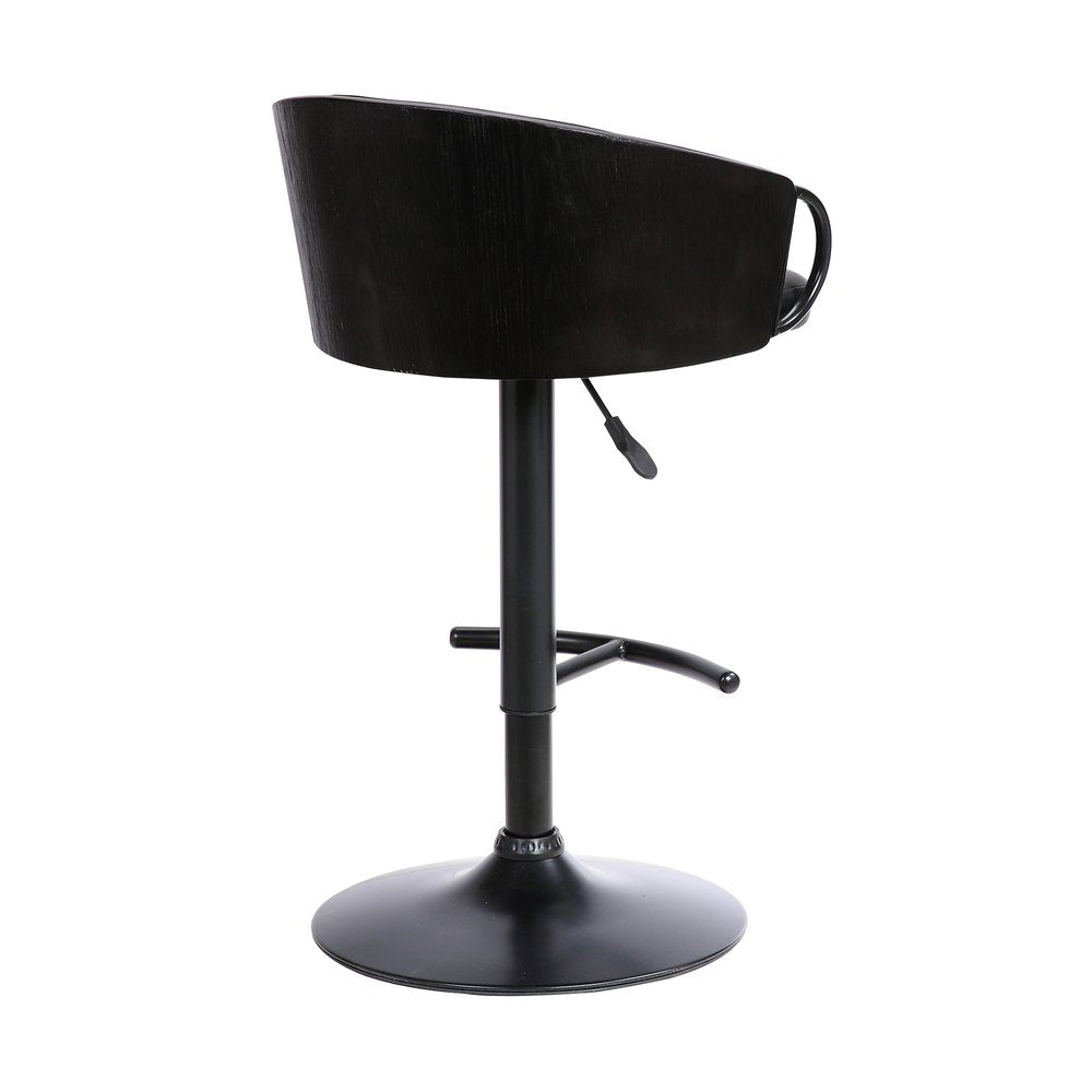 Black Faux Leather And Fabric And Iron Low Back Adjustable Height Swivel Bar Chair