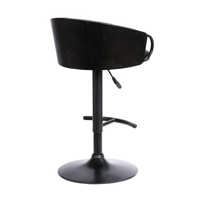 Black Faux Leather And Fabric And Iron Low Back Adjustable Height Swivel Bar Chair